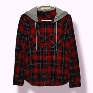 Polly & Esther Red & Black Plaid Button Down Flannel Shirt